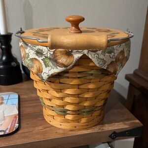 Longaberger Woven Basket with Lid - Brown and Green